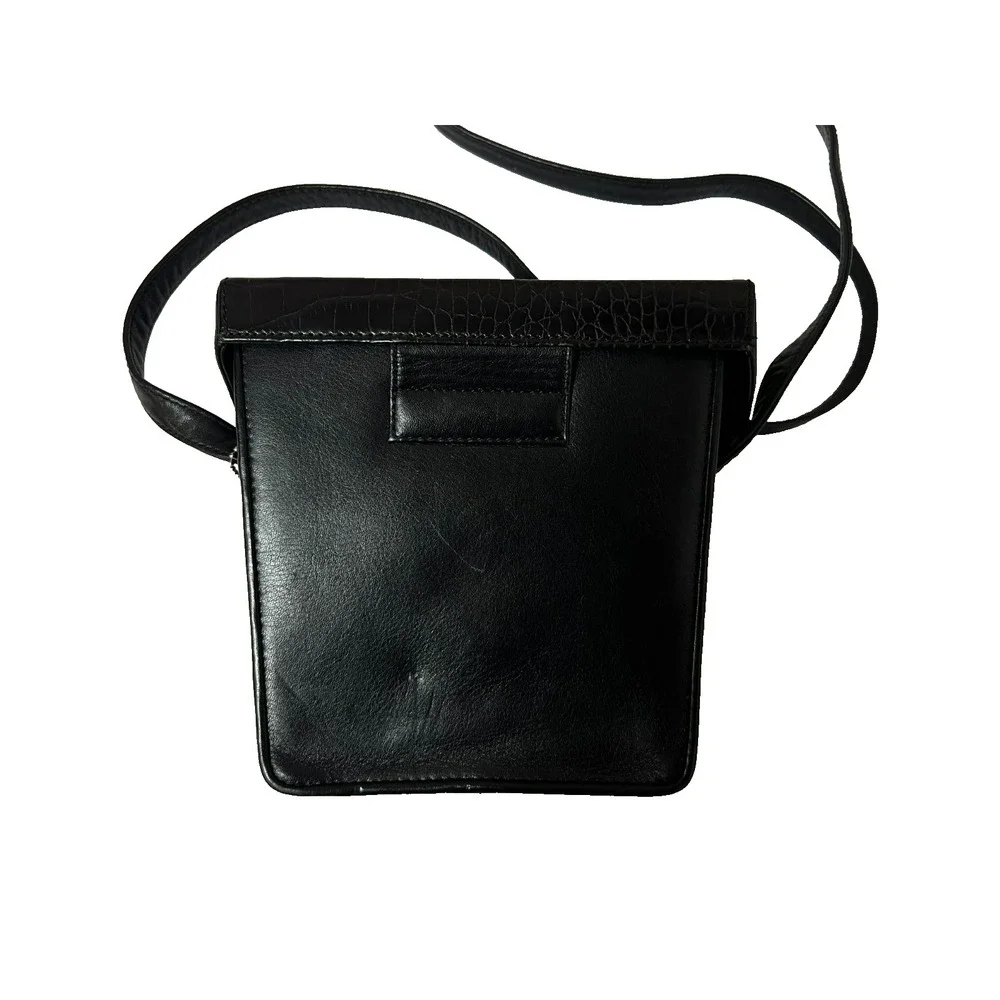 Brighton One World Small Box Purse Black‎ Croc Embossed & Smooth Crossbody Strap